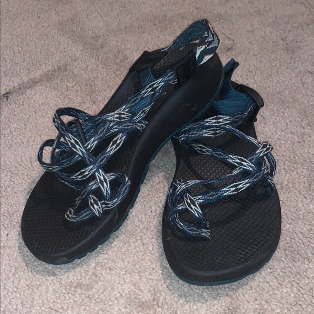 Teal & black chacos with big toe strap size 9